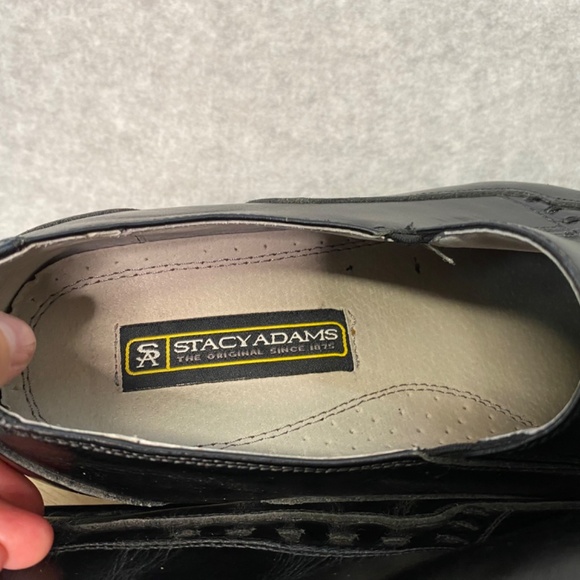 Stacy Adams Size 10M Black Leather Square Toe Slip On Loafer Shoes - Picture 14 of 16